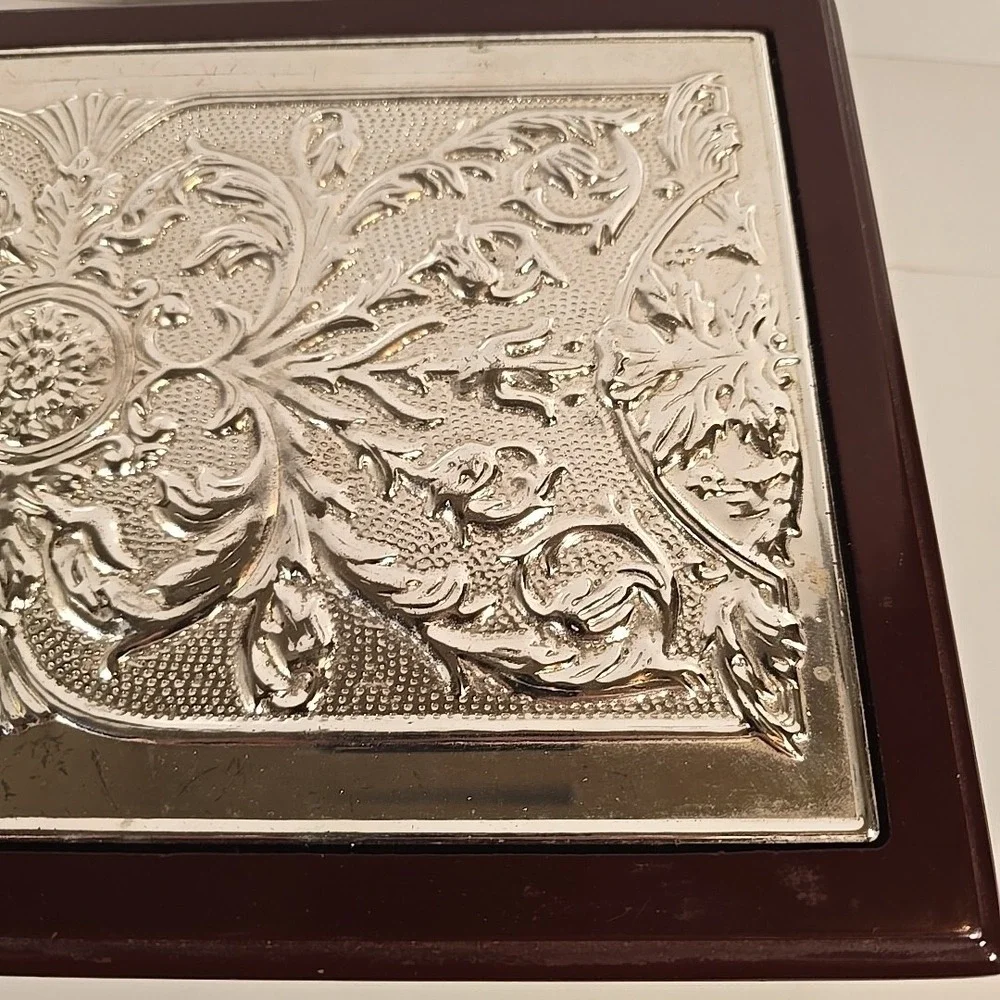 Royal‎ England Intricate Metal Flower Design On Wood Jewelry/trinket Box 12x8x4